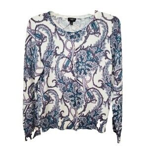TALBOTS Petites Paisley Queen Elegance Silk/Cotton Button-Up Sweater Size MP
